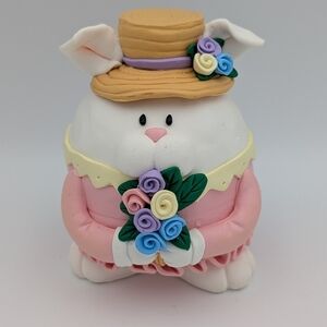 Charming White and Pink Bunny Figurine